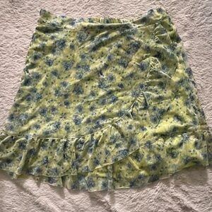 So Womens Neon Green Blue Floral Print Layers Skirt.